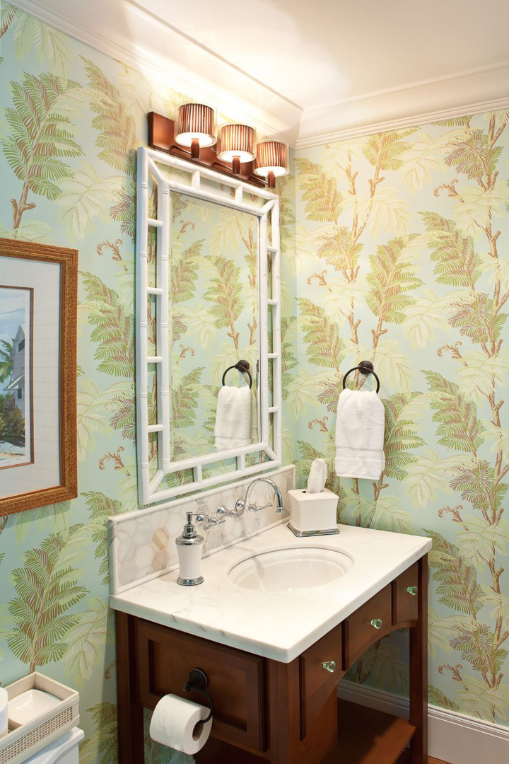 wallpapered bathroom