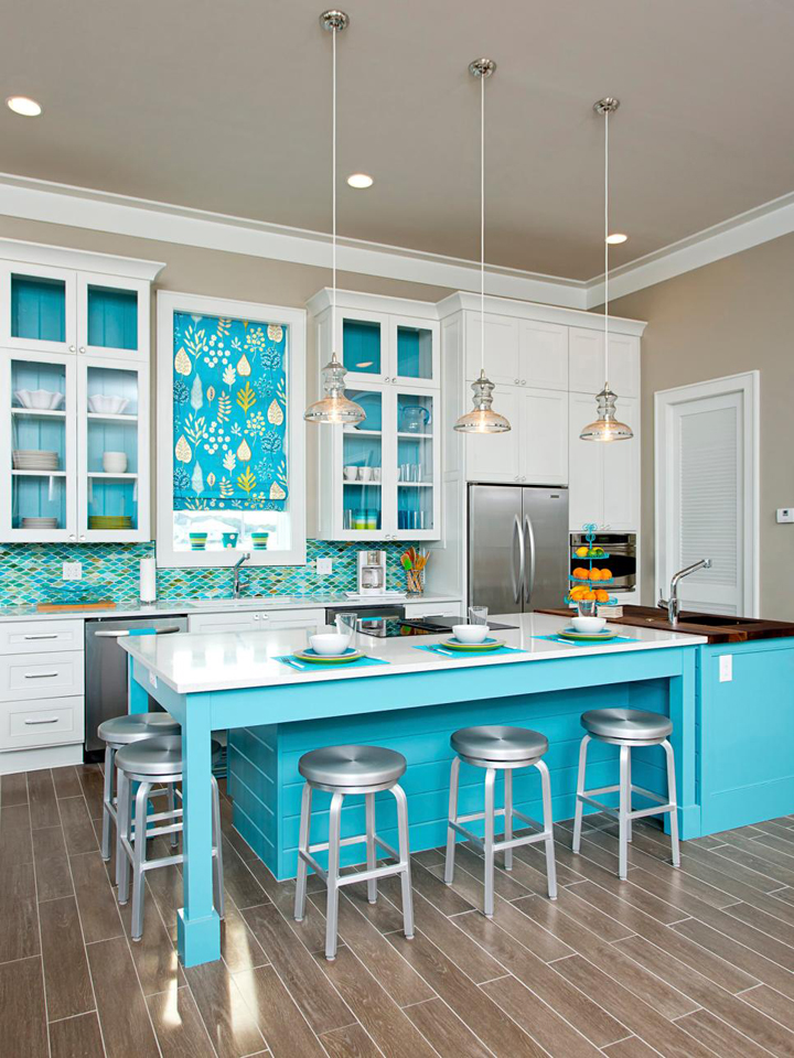 turquoise coastal kitchen