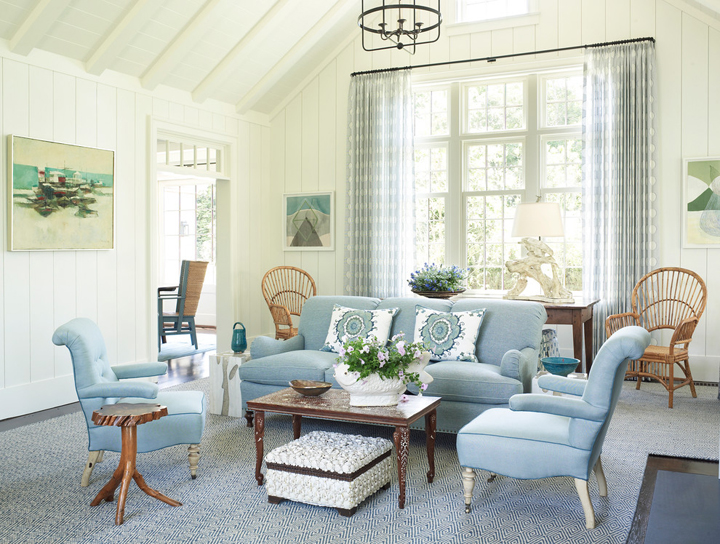 blue white living room