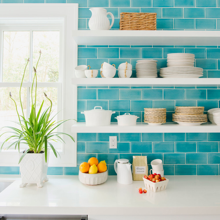 turquoise tile backsplash