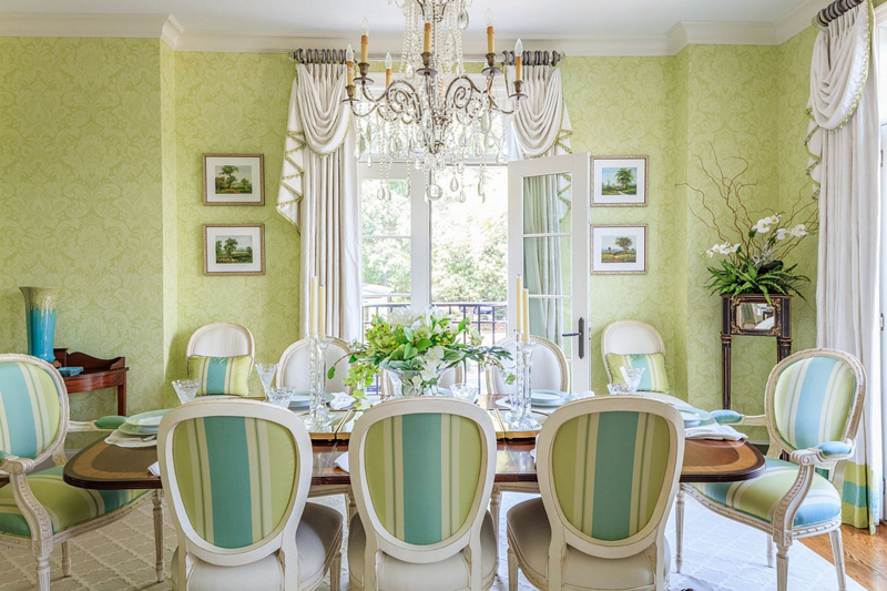 turquoise and green dining room